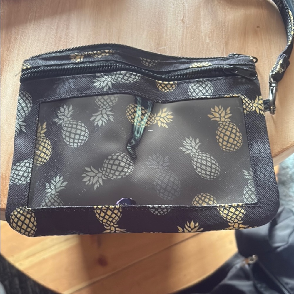 Pineapple Print Black and Gold Crossbody Bag